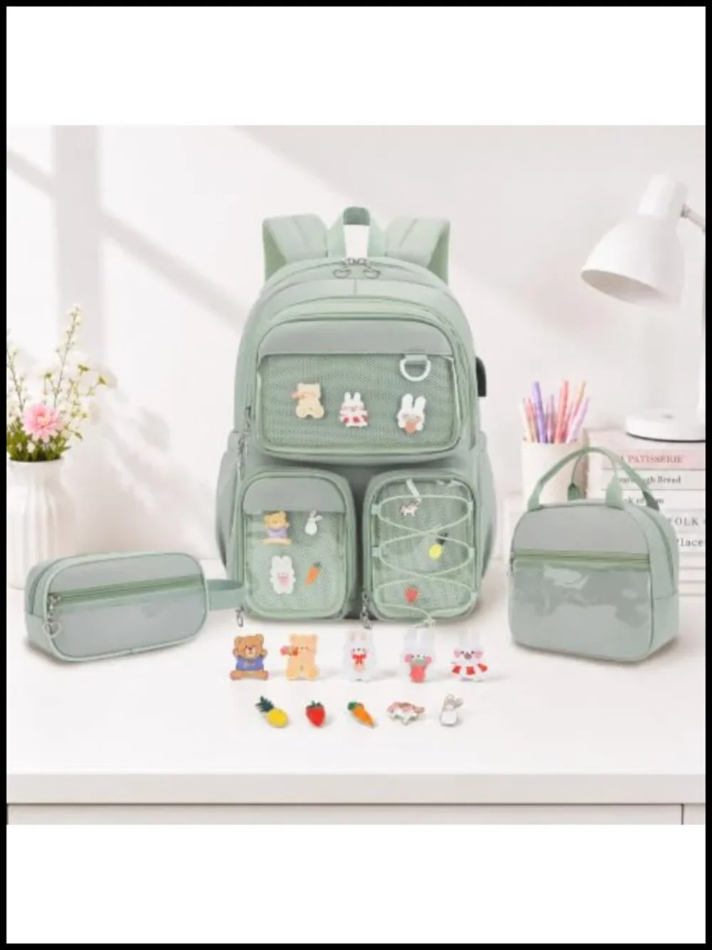 3PCS Ita Backpack Set with Clear Display Pockets Lunch Bag and Pencil Case